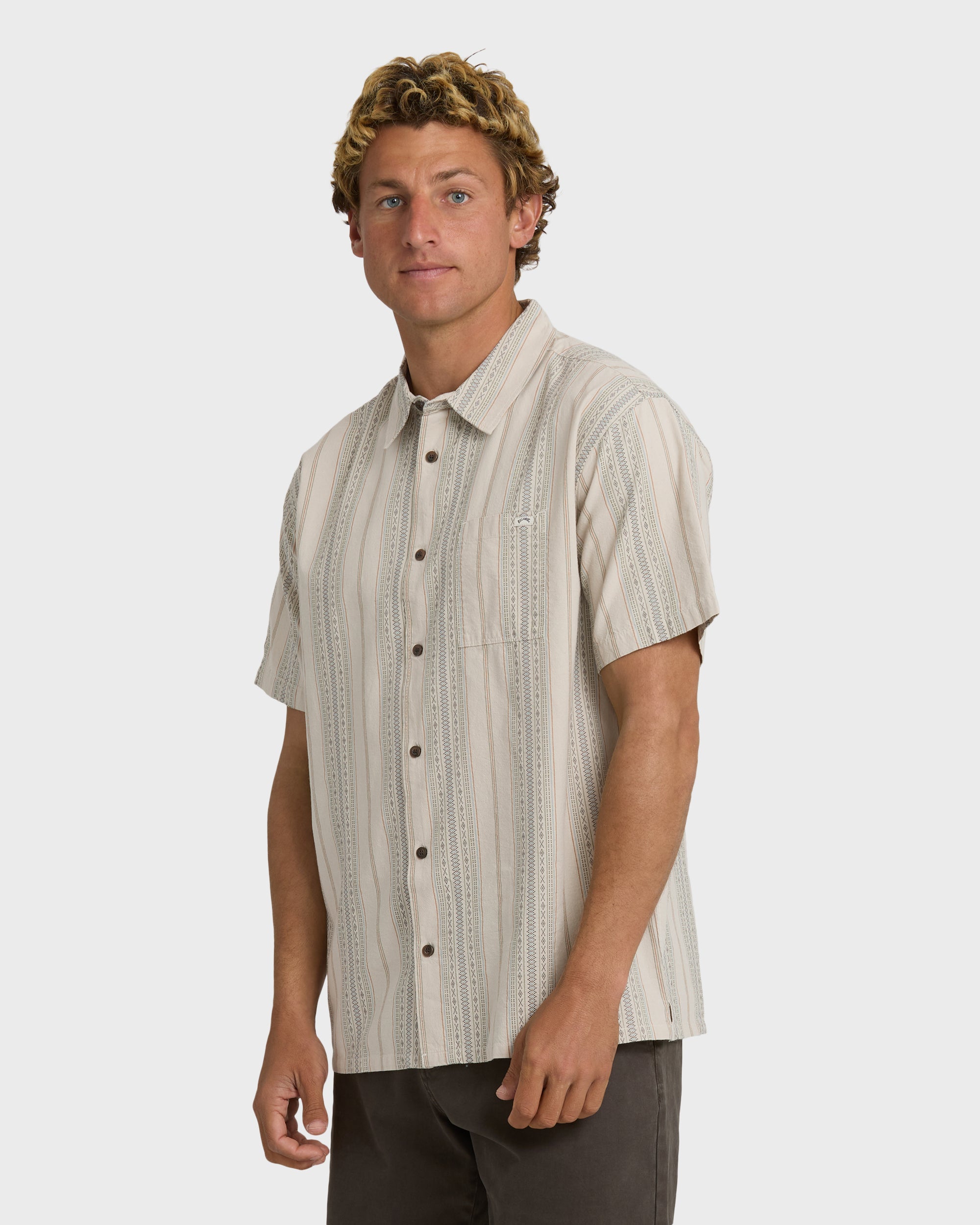 Sundays Jacquard Short Sleeve Shirt - Oatmeal - Image 3