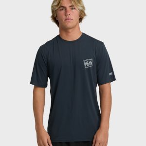 Crayon Wave Loose Fit Short Sleeve Surf Shirt - Navy