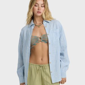Wanderer Printed Long Sleeve Woven Top - Twilight Blue