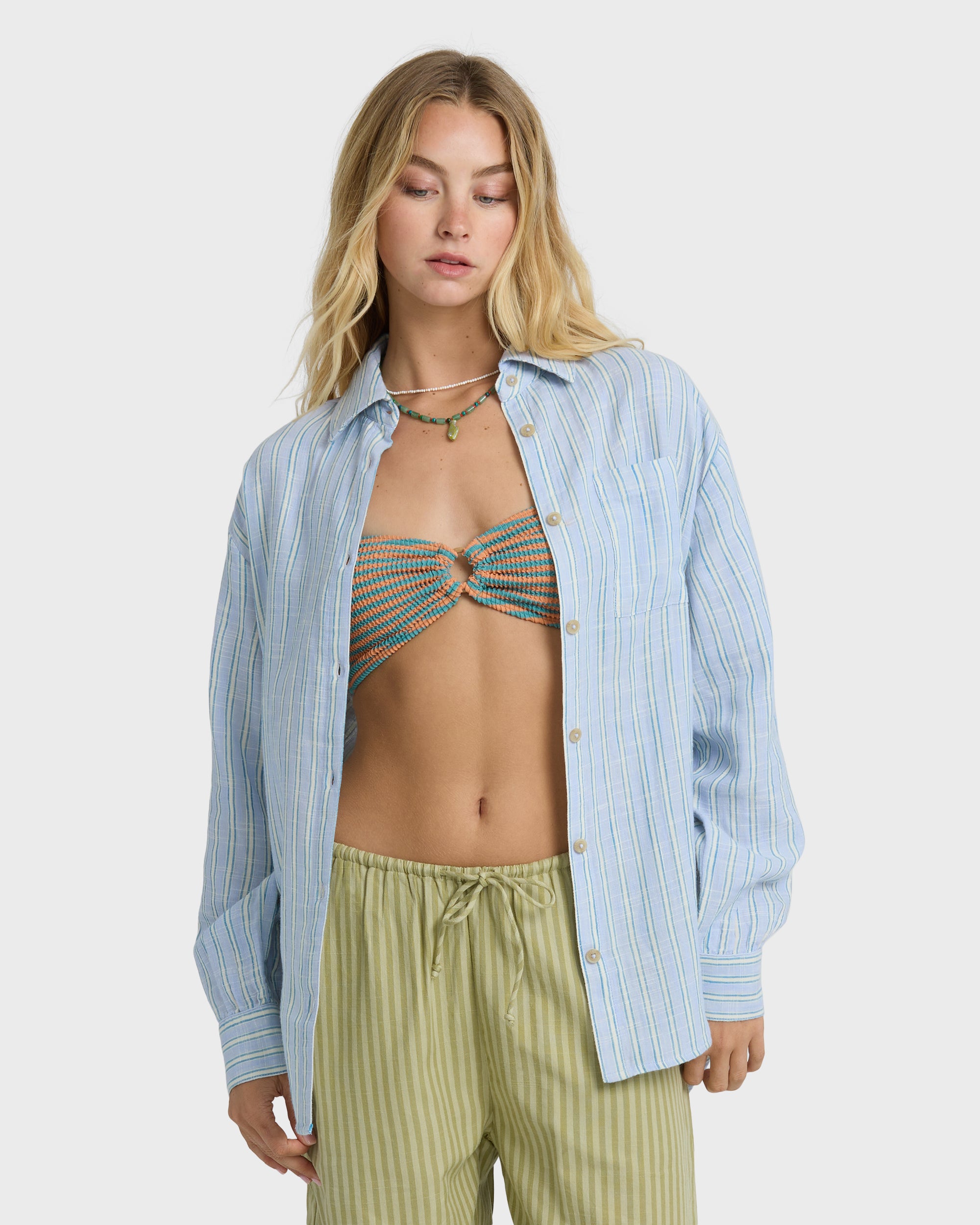 Wanderer Printed Long Sleeve Woven Top - Twilight Blue