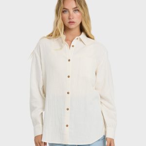 Wanderer Solid Long Sleeve Woven Shirt - Salt Crystal
