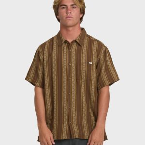 Sundays Jacquard Short Sleeve Woven Shirt - Vintage Khaki