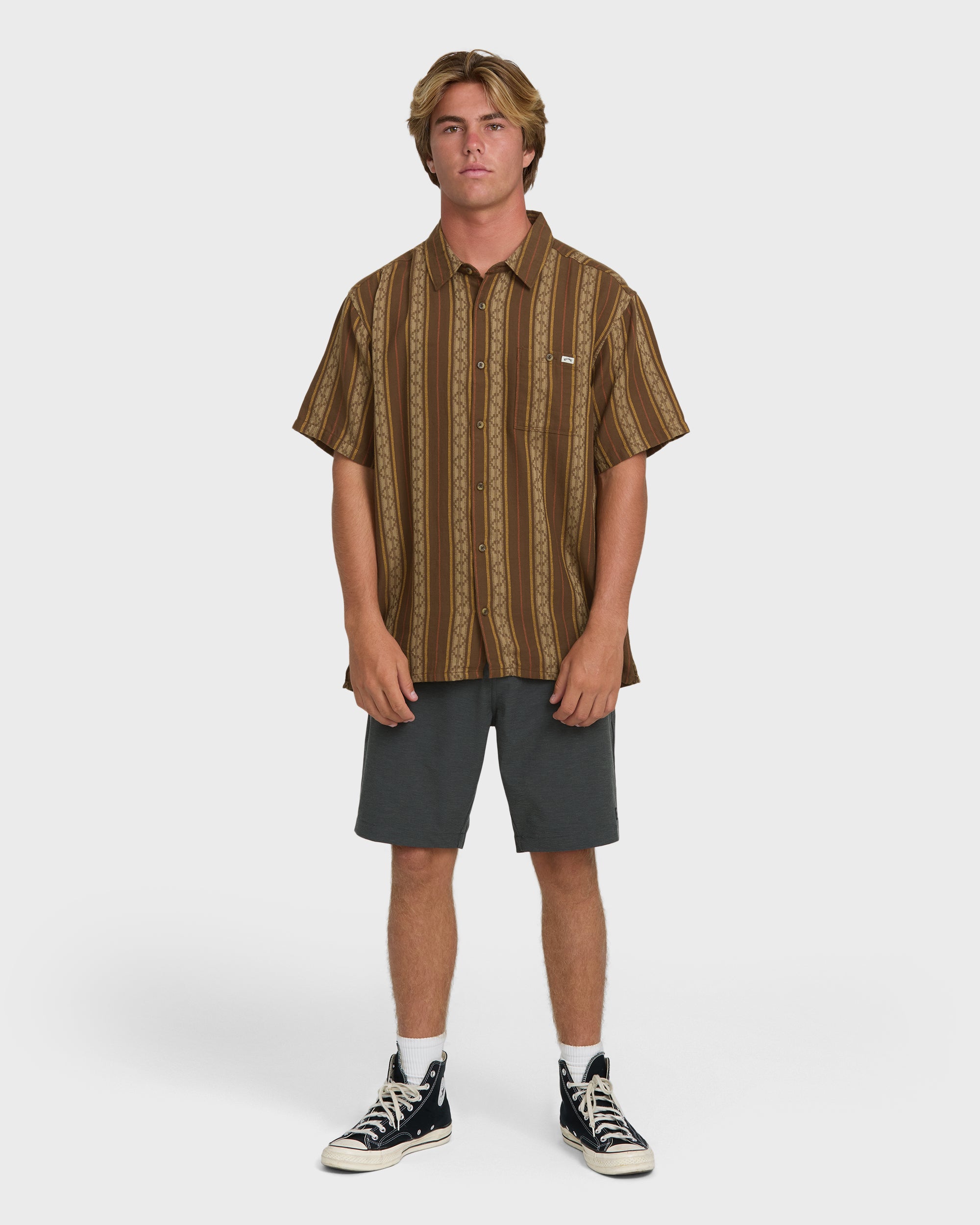 Sundays Jacquard Short Sleeve Woven Shirt - Vintage Khaki - Image 4
